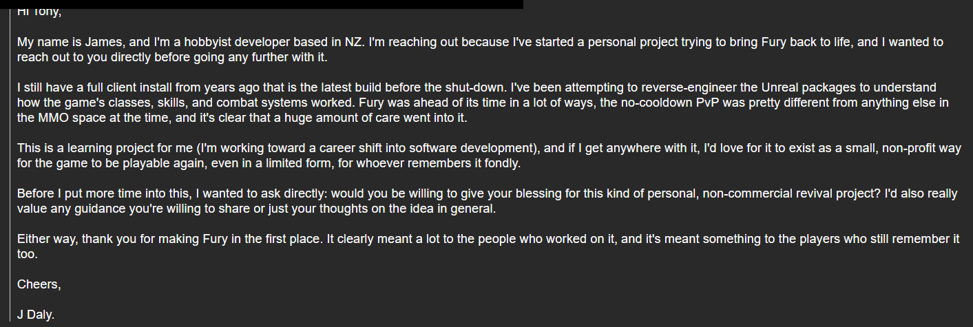 The email I sent. Signed with my actual name because if you&rsquo;re asking someone\nfor their blessing you don&rsquo;t do it from behind a handle